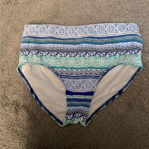 Land's End Multi Color Blue High Rise Swim Bottoms Size 10